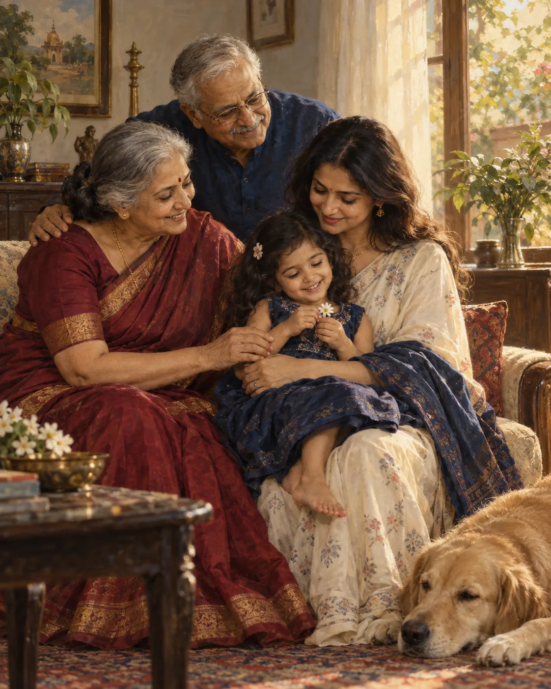 Oil painting illustration for a family · bengaluru memory